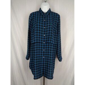 J Jill Blue Black Plaid Check Button Tunic Shirt Dress Size Small